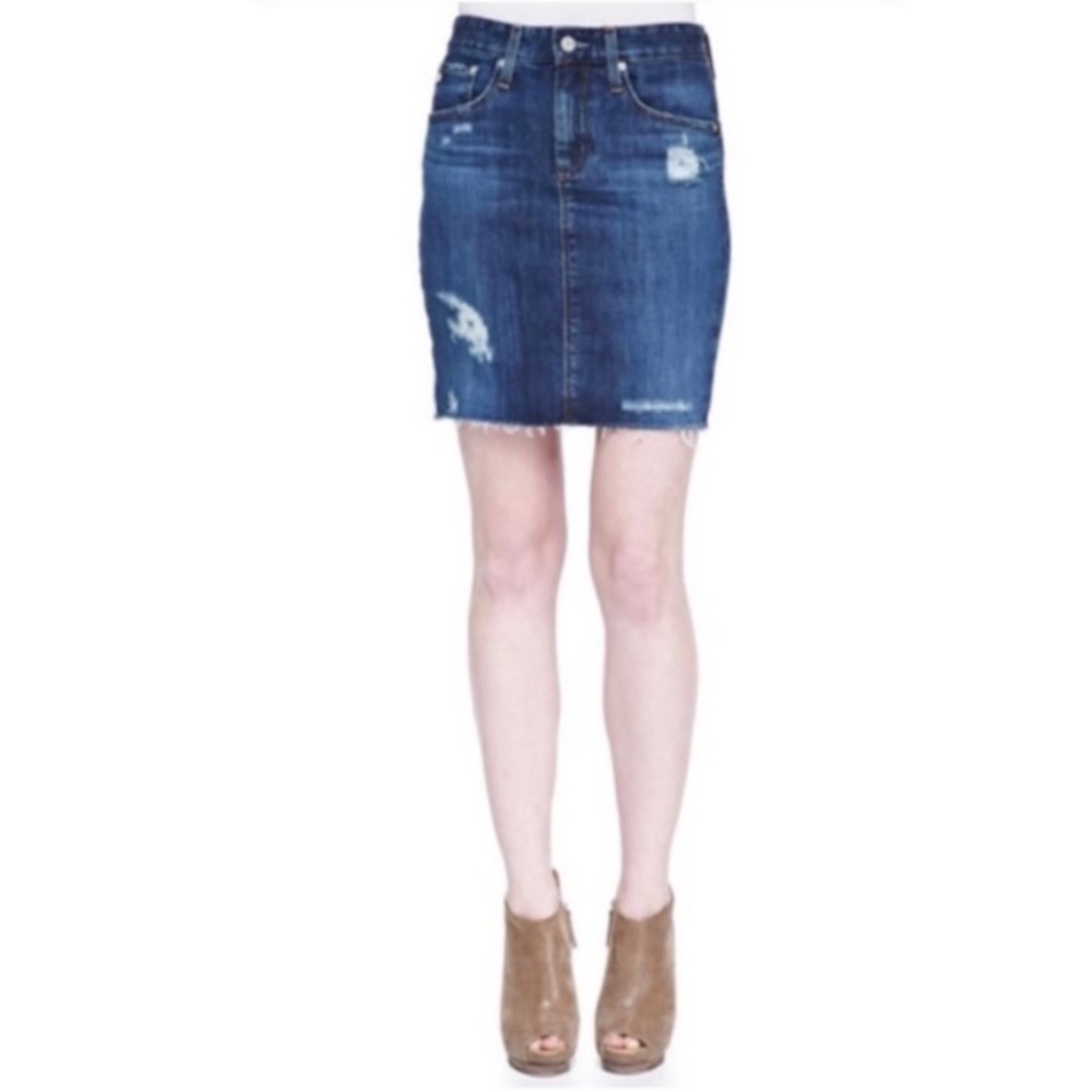 AG The Erin Distressed Pencil Skirt Medium Wash Sz 29